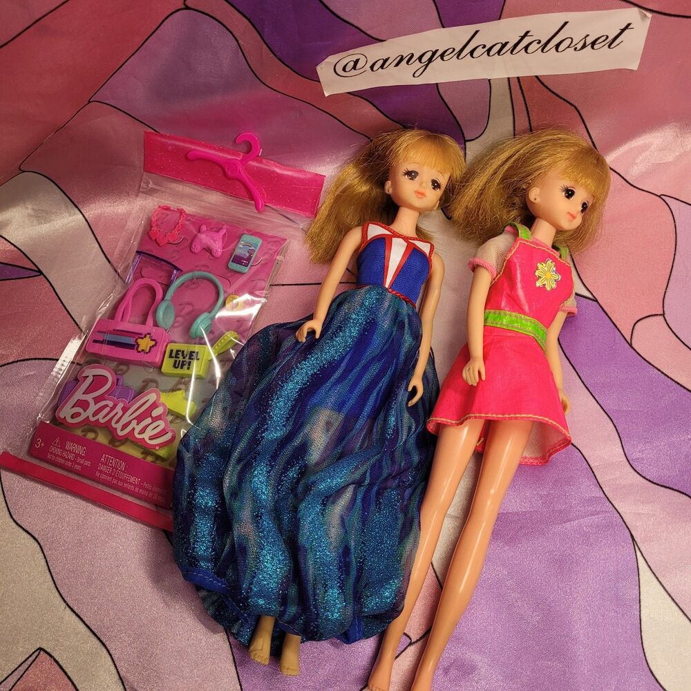 Takara Jenny Used Licca Doll Lot of 2 Barbie Fashion Pack Dresses Retro Vintage